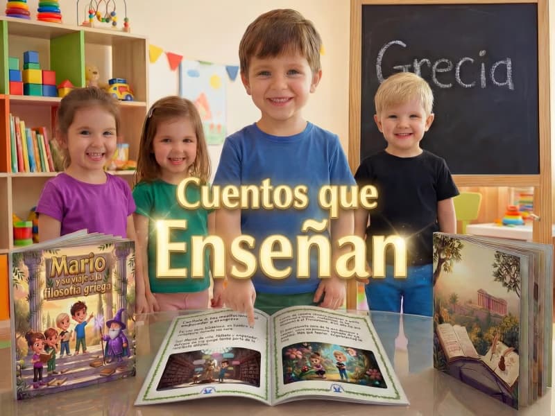 Niños aprendiendo lecciones del colegio a través de cuentos personalizados