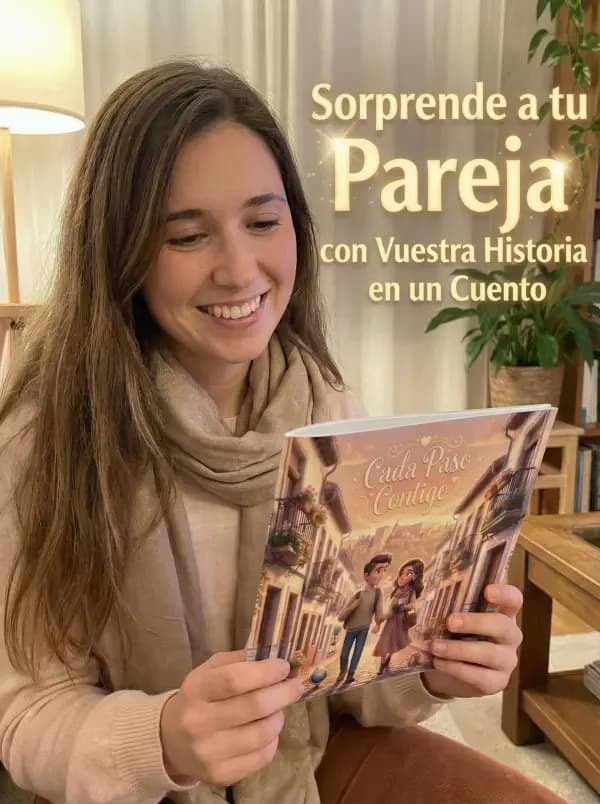 Pareja feliz recibiendo cuento personalizado como regalo especial