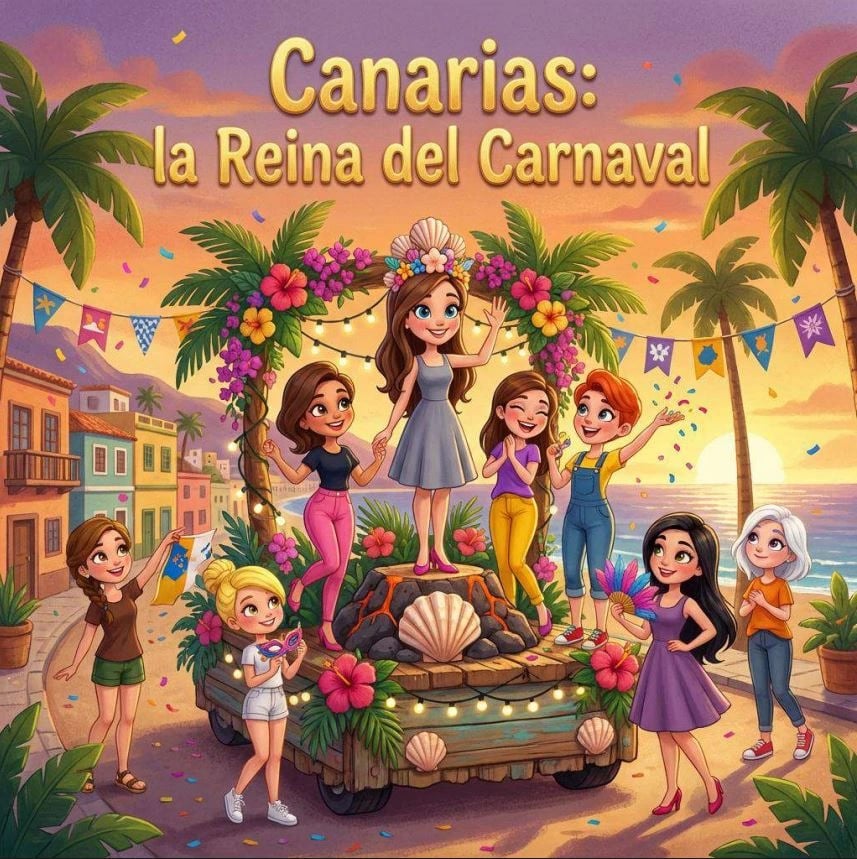 Portada ilustrada de «Las Reinas del Carnaval de Canarias»